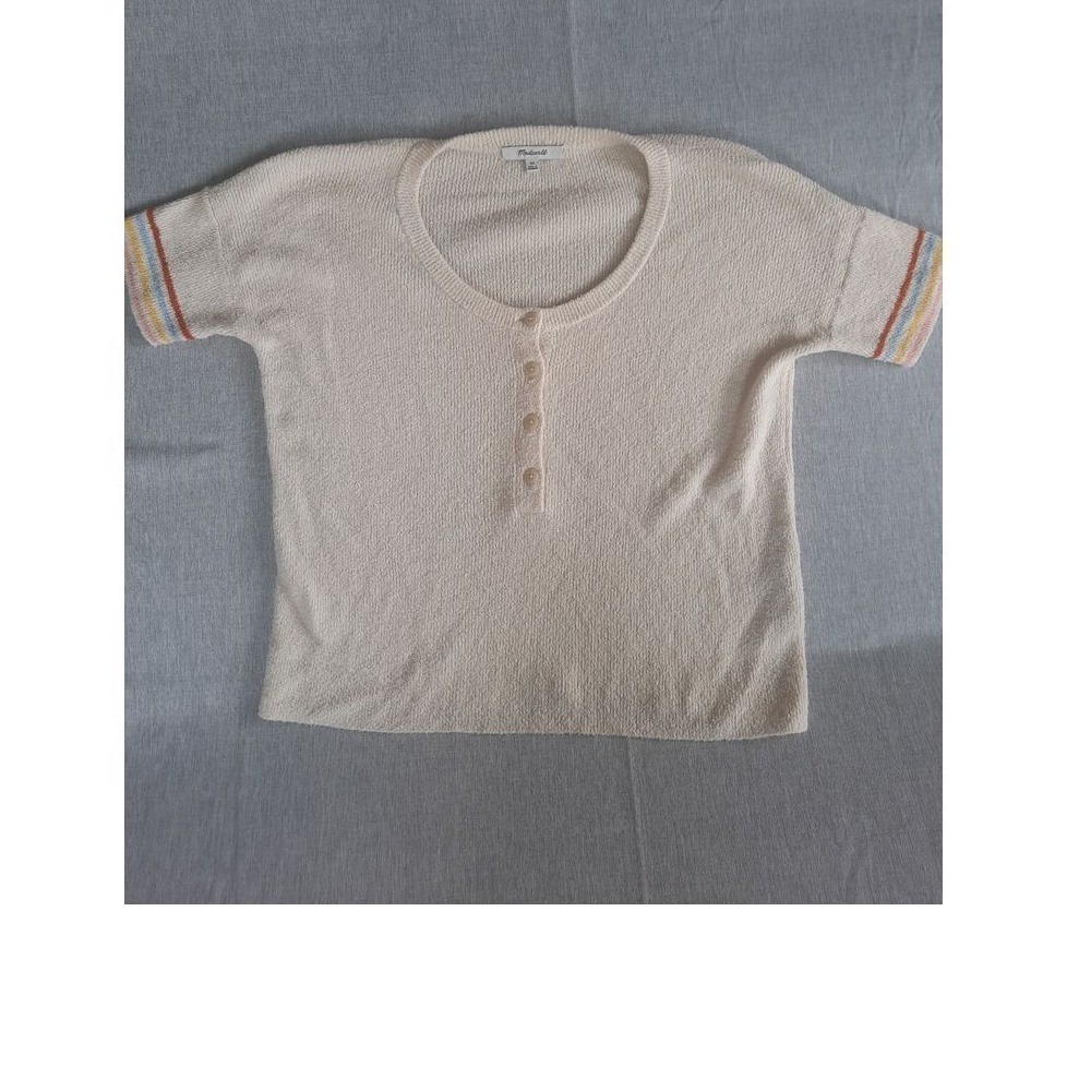Madewell Women XS Modal Wrinkle Stripe Armband Top Blouse Short Sleeve Polyamide